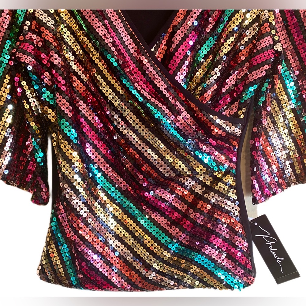 Prelude Multicolored Festive Y2k Sequins Blouse T… - image 7